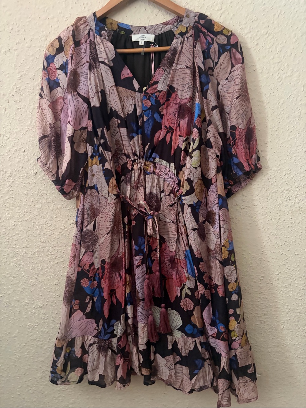 entro Multicolor Floral Midi Dress with Puff Sleeves